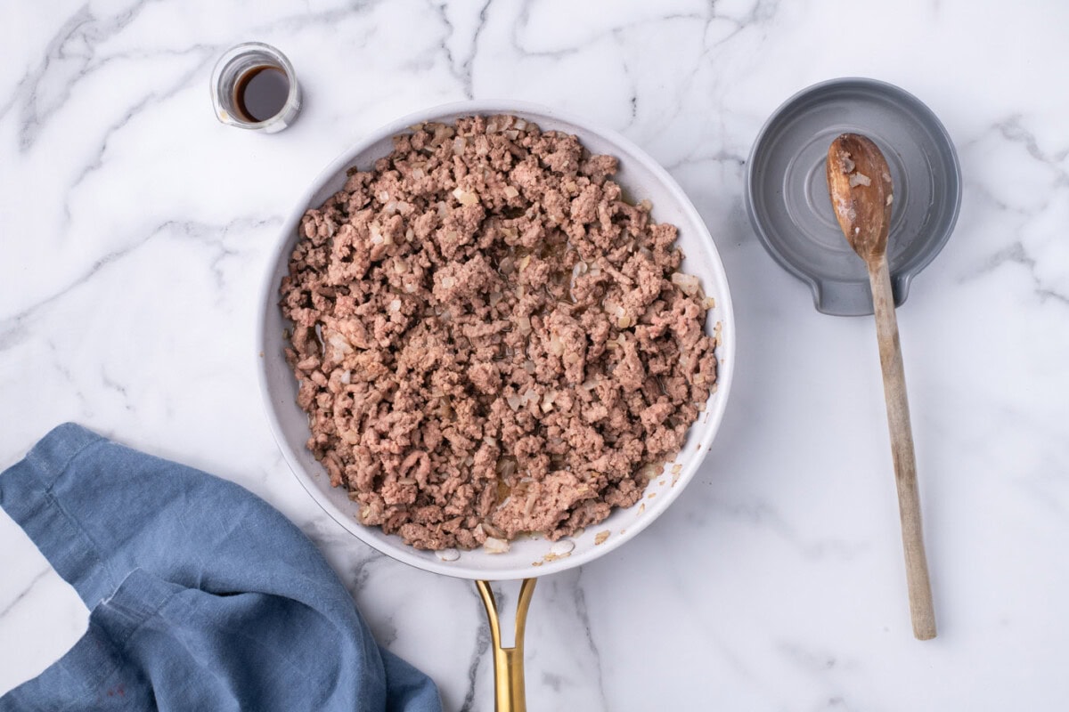 ground beef mixture in a skillet