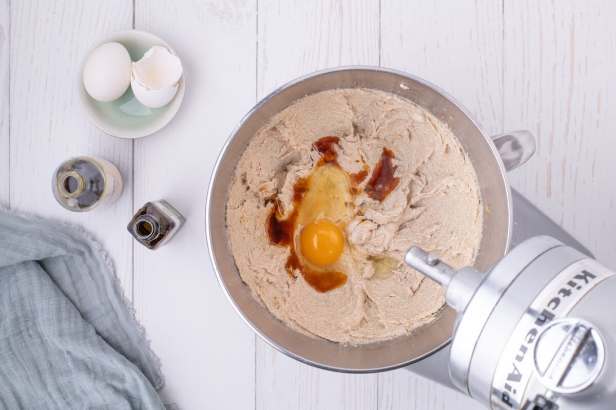adding eggs to browned butter blondie batter