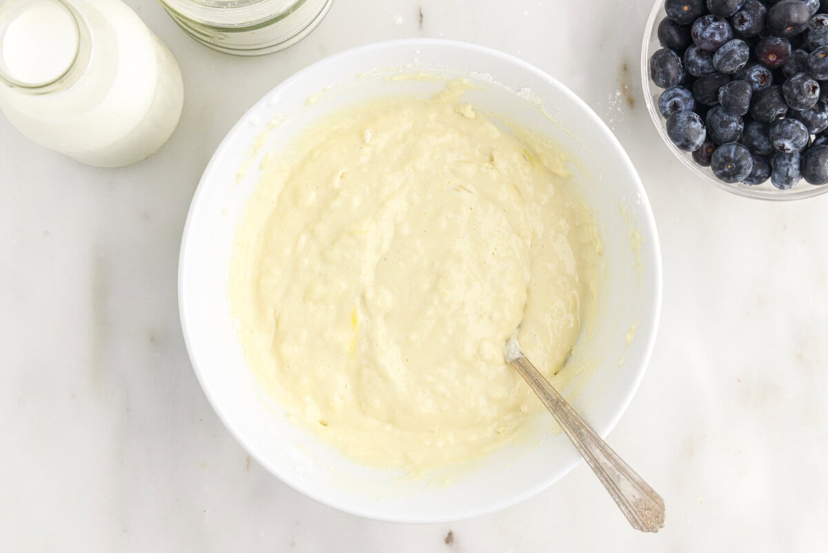 fluffy pancake batter in a bowl