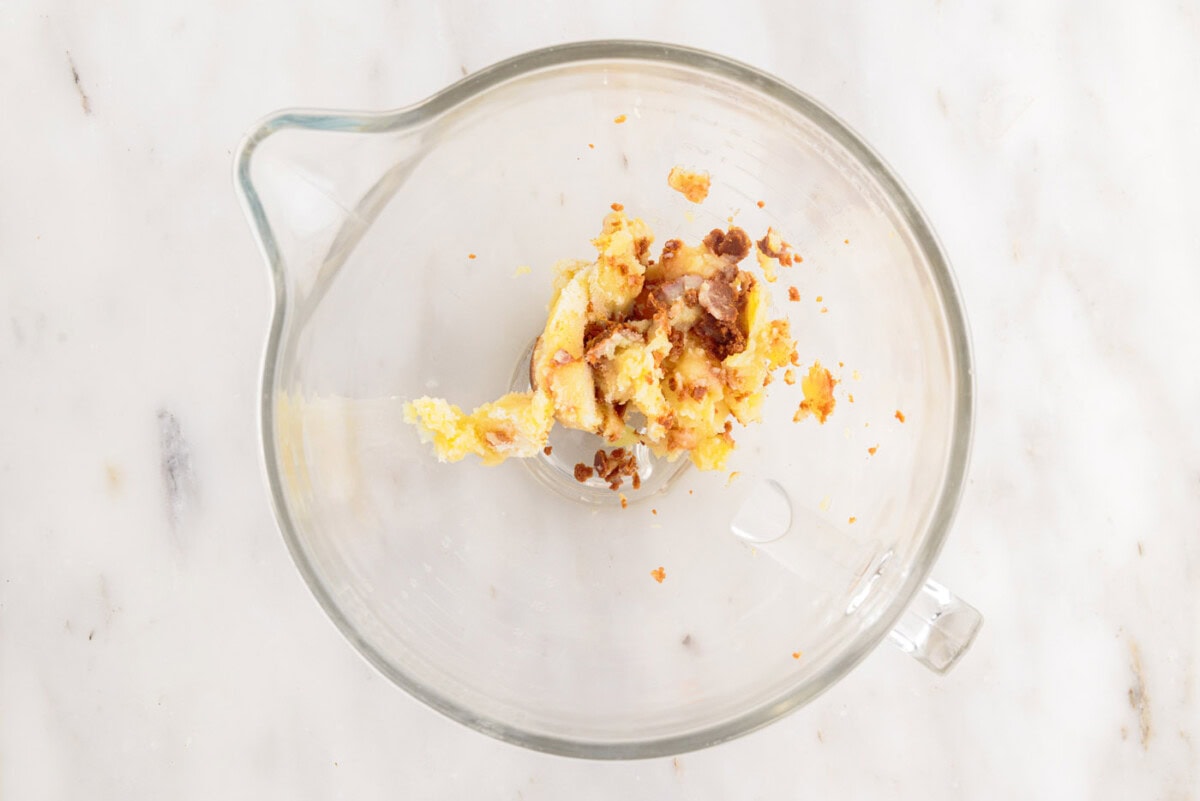 browned butter in a bowl of a stand mixer