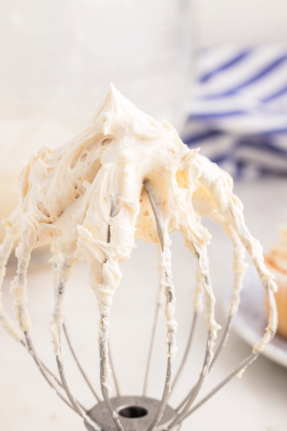 Brown Butter Frosting on a mixer whisk attachment