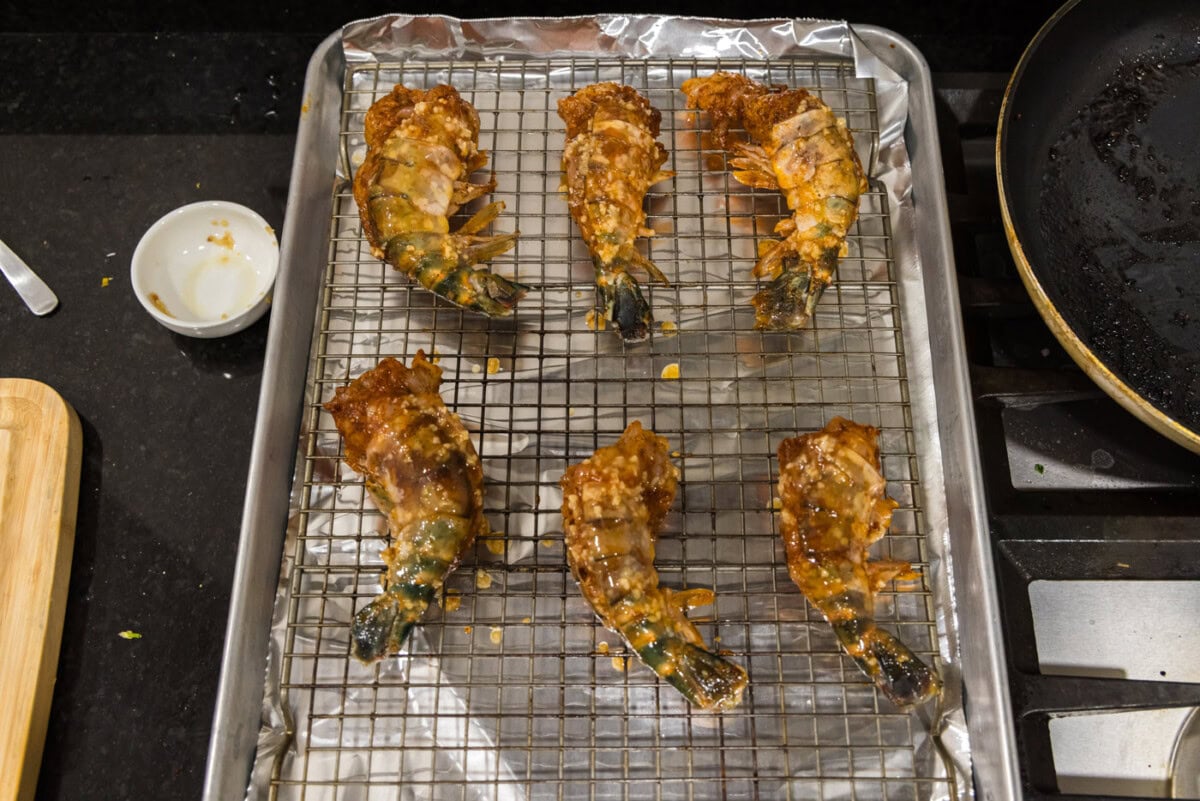 colossal shrimp on baking sheet