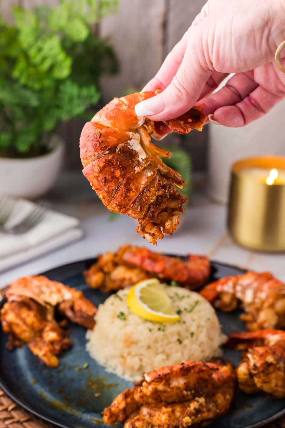 Hand holding up a Colossal Shrimp