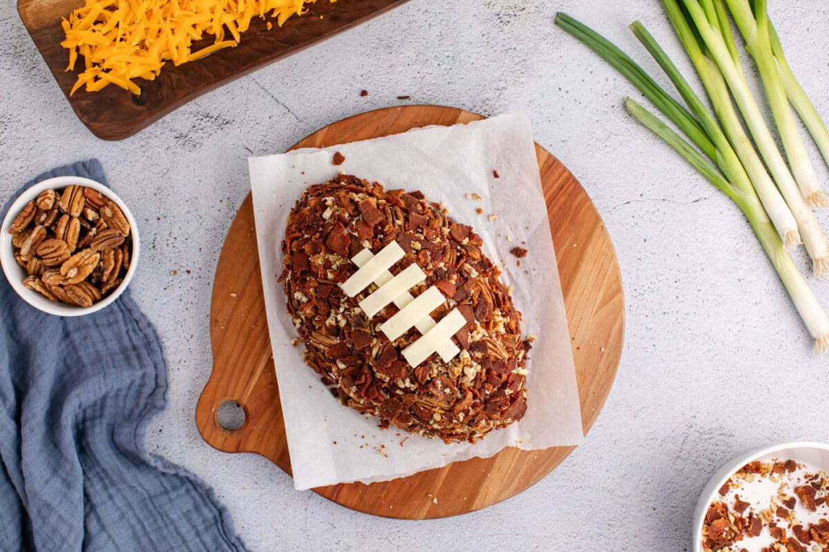 overhead of football cheese ball