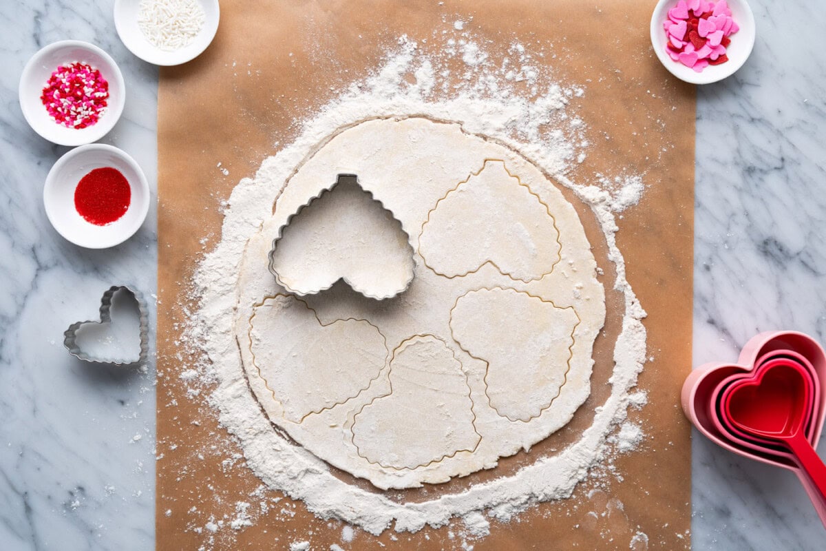 cutting hearts out of dough