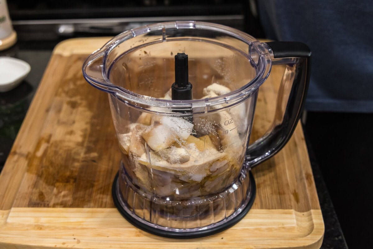 shrimp and fish meat in food processor