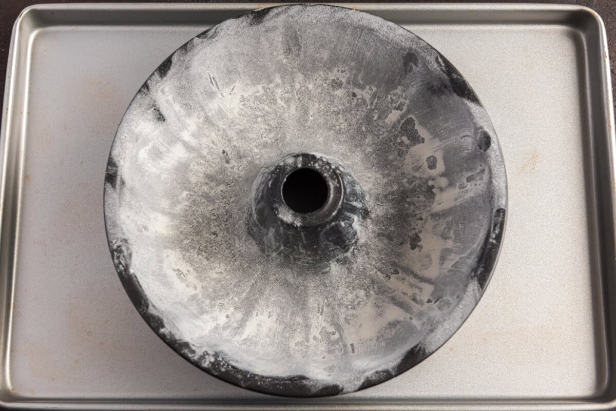 bundt pan coated in butter and flour