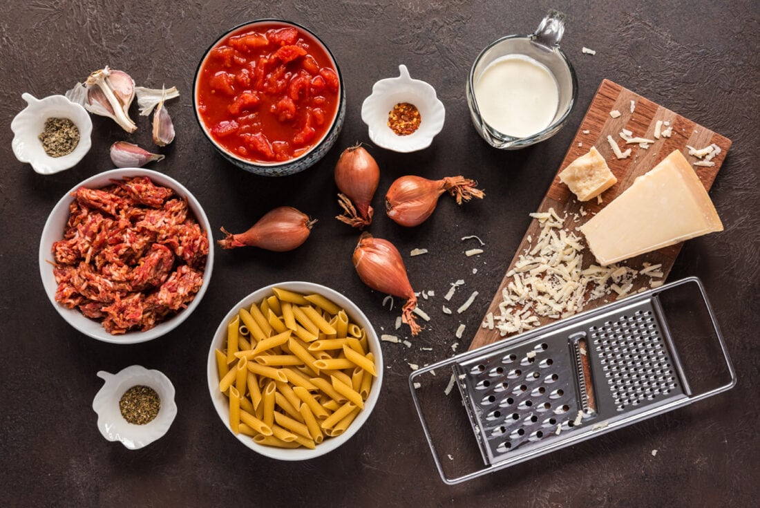 Ingredients for Penne with Tomato Sage Sausage Sauce