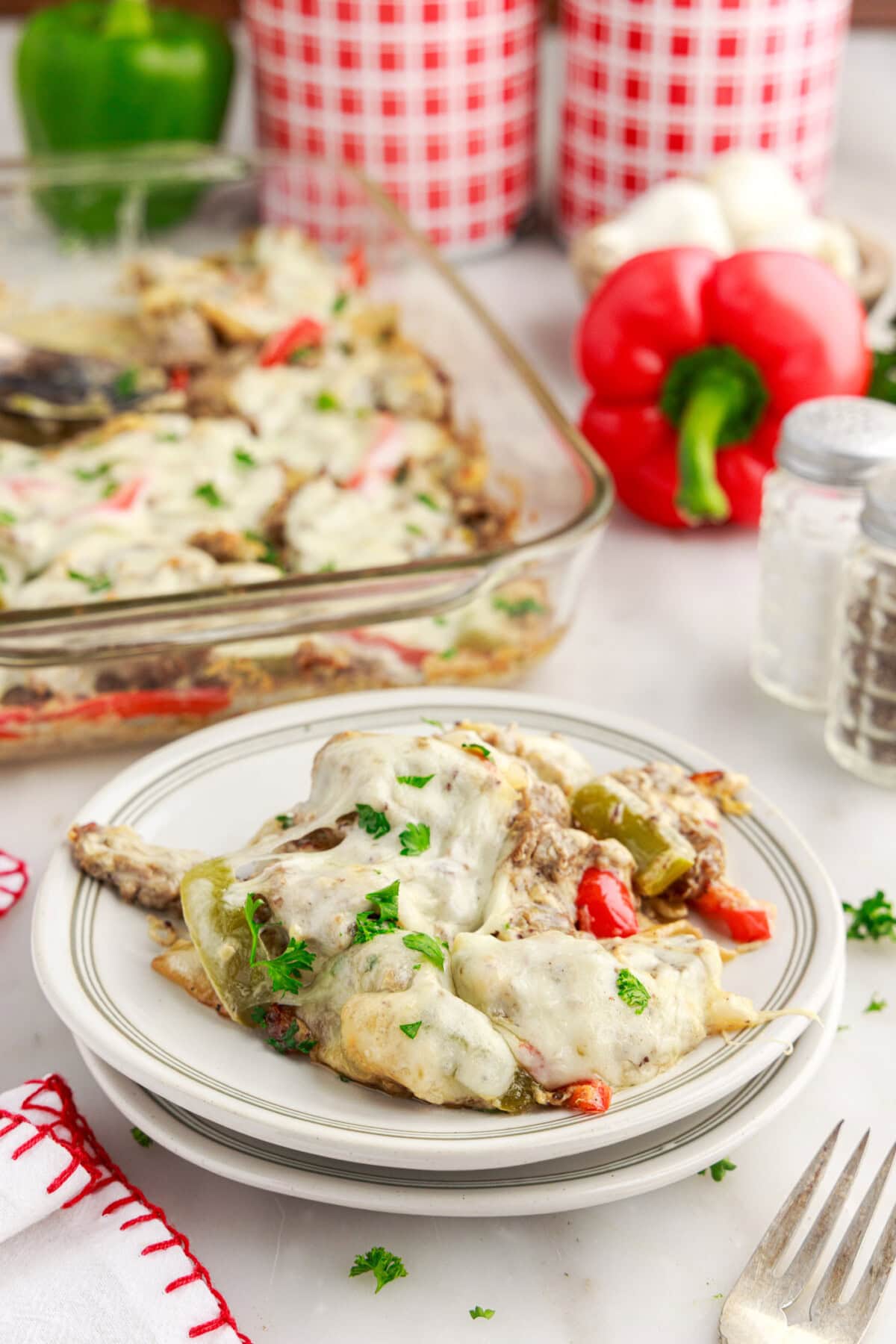 Philly Cheesesteak Casserole on a plate