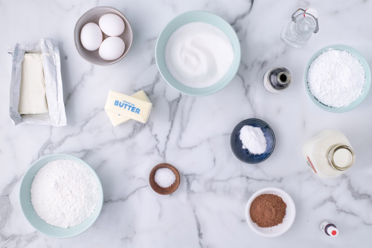 Ingredients for Red Velvet Cupcakes