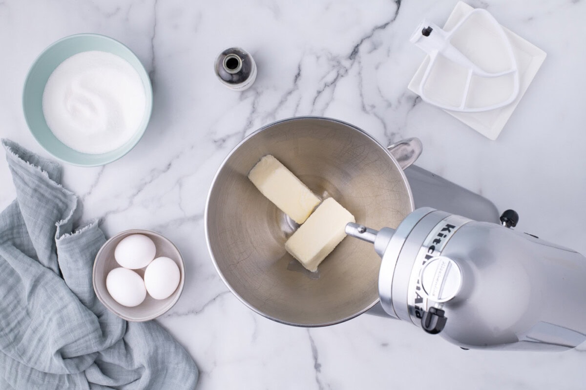beating butter in a stand mixer bowl