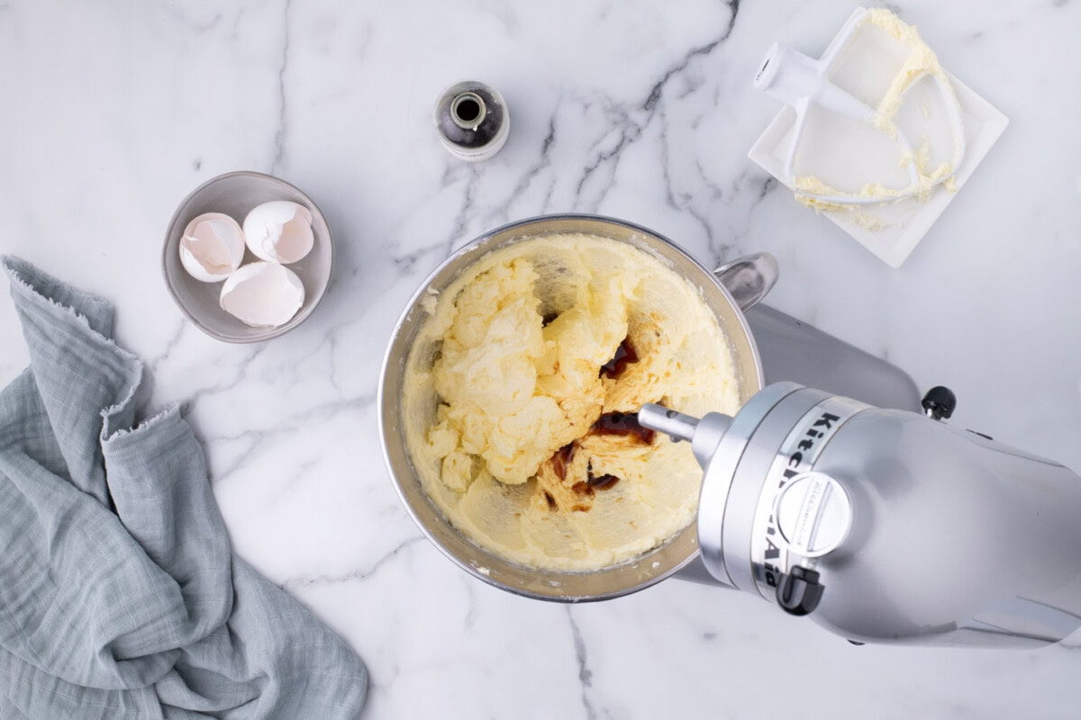 creamed butter, sugar, and egg mixture with vanilla