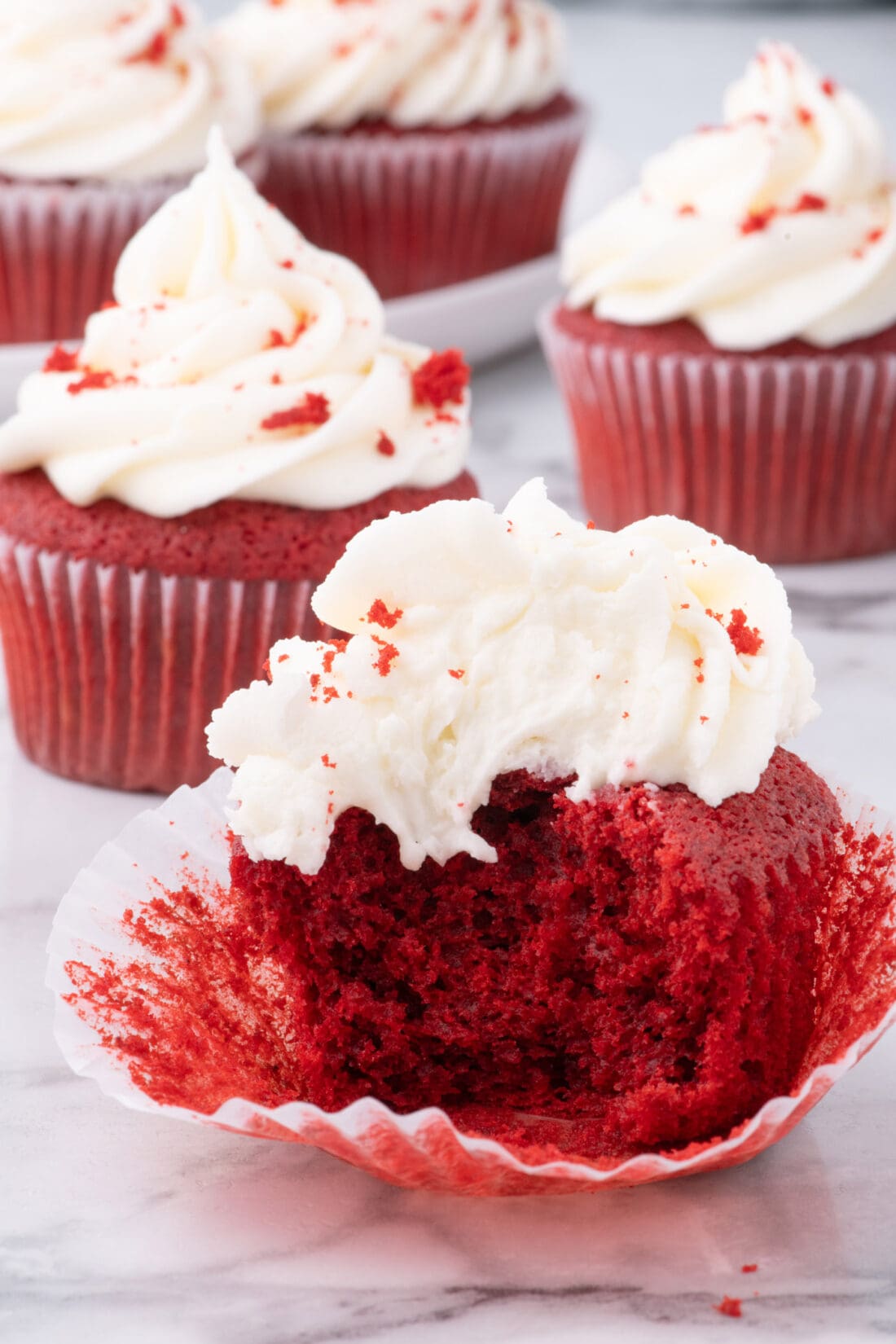 Red Velvet Cupcake with a bite taken out