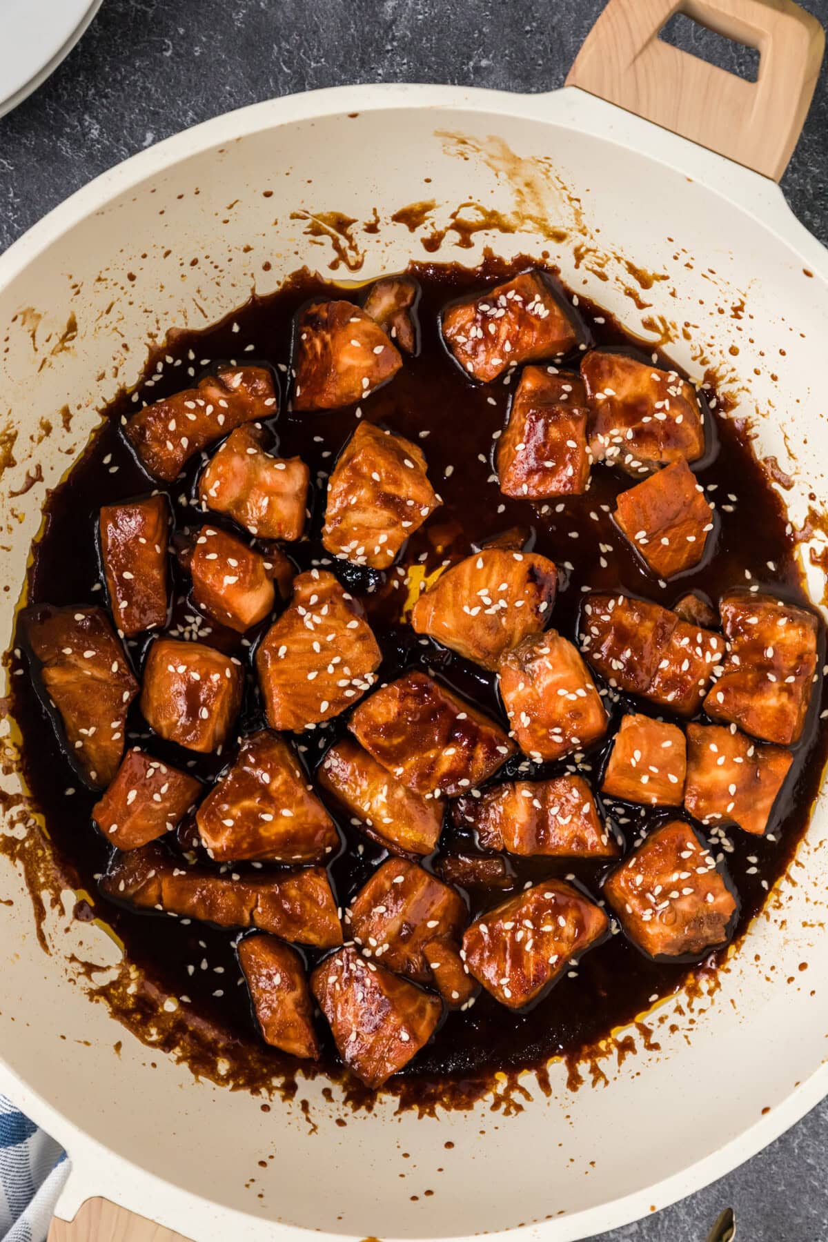 Salmon Bites in a skillet