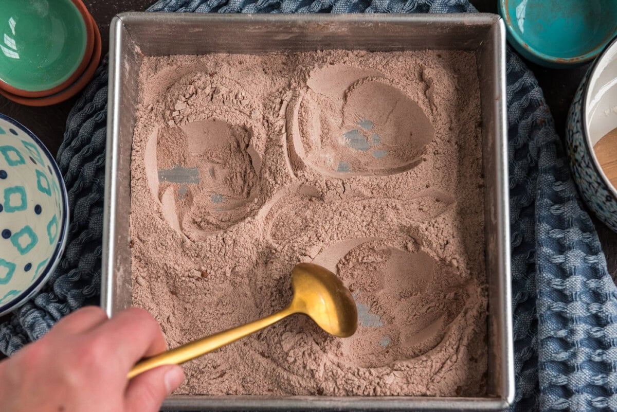 creating holes in wacky cake dry mix
