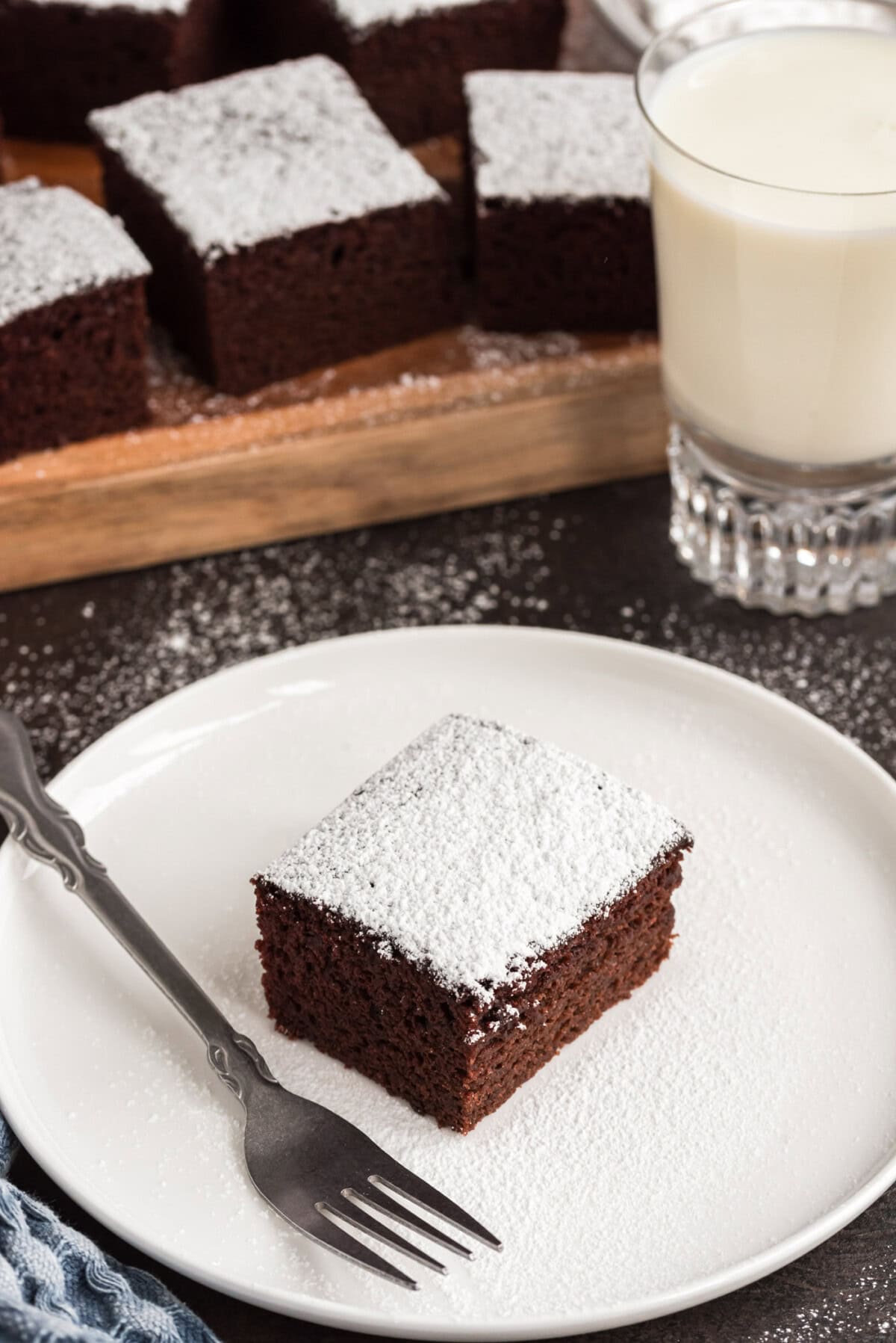 Wacky Cake on a plate with a fork