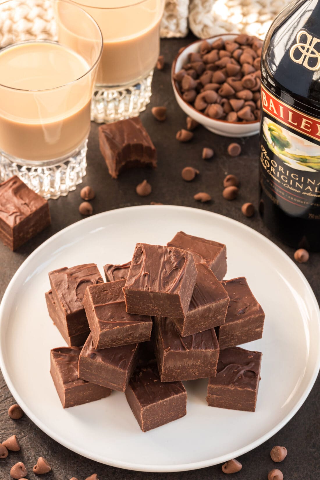 4 Ingredient Baileys Fudge squares on a plate