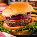 Close up photo of an Air Fryer Burger