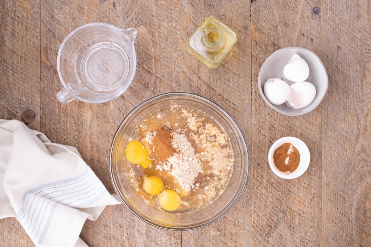 cake mix with eggs, oil, and water