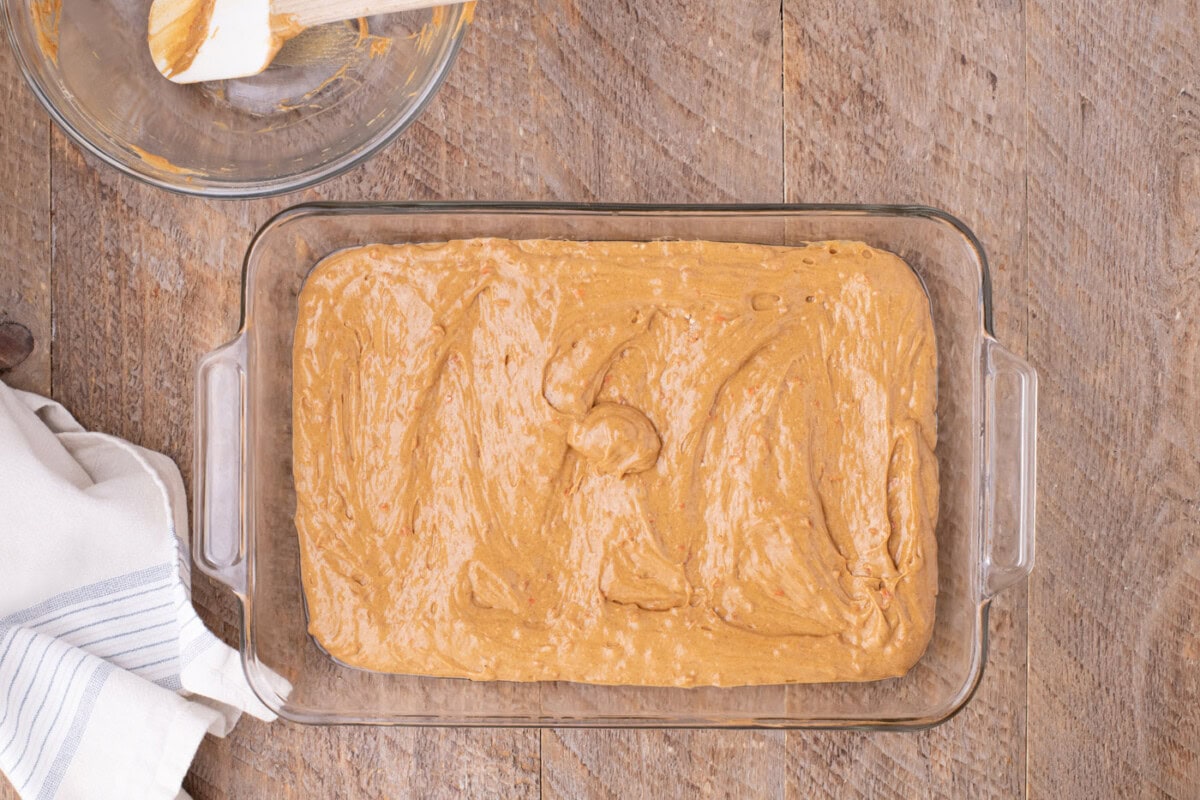 carrot cake cake mix ingredients in a baking dish