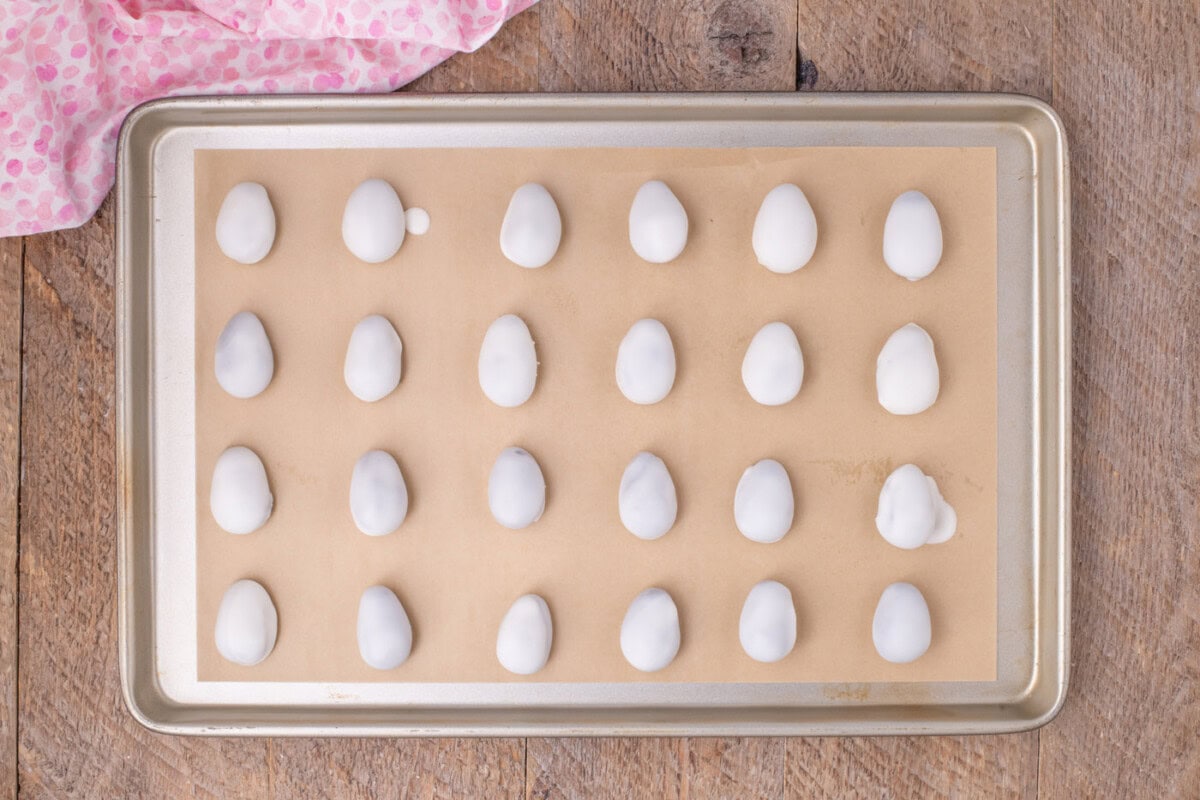 white chocolate coated egg shaped Oreo balls