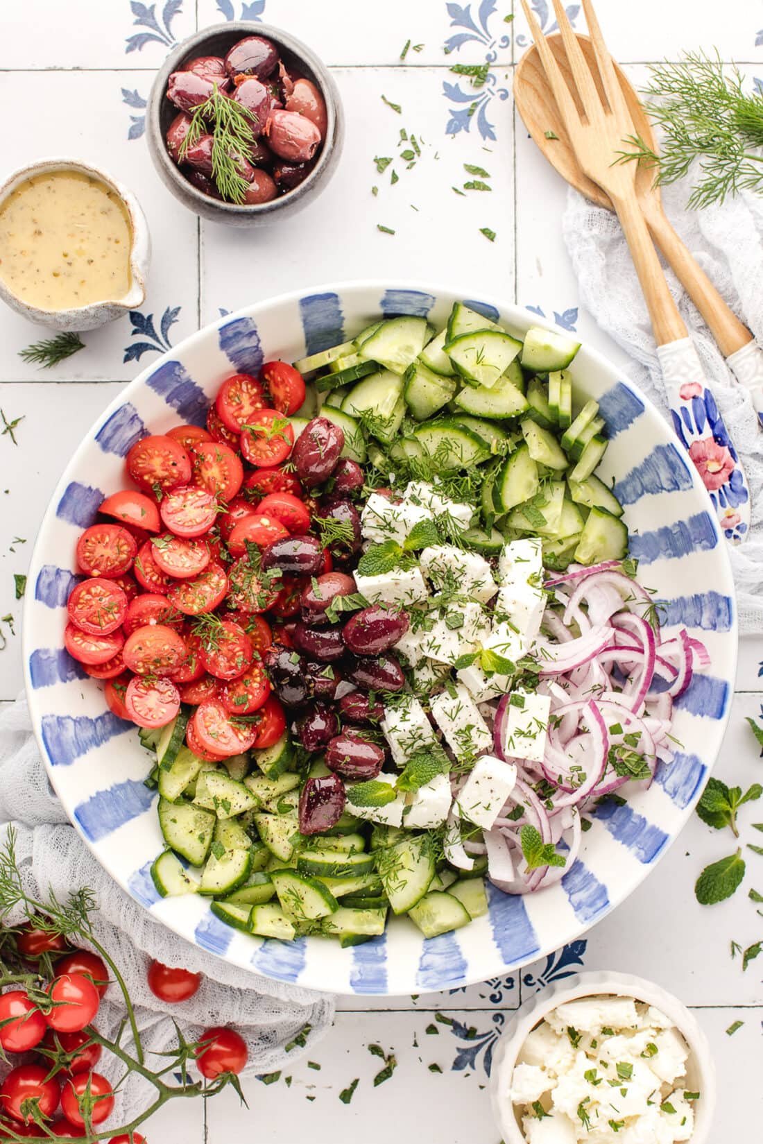 Unmixed Greek Salad in a bowl