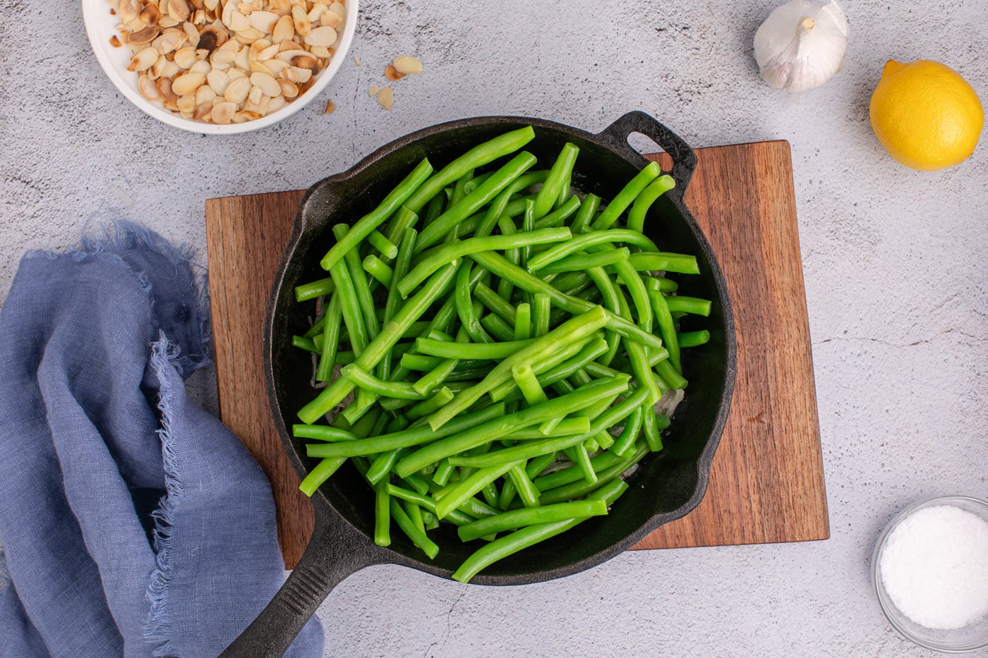 green beans added to skillet