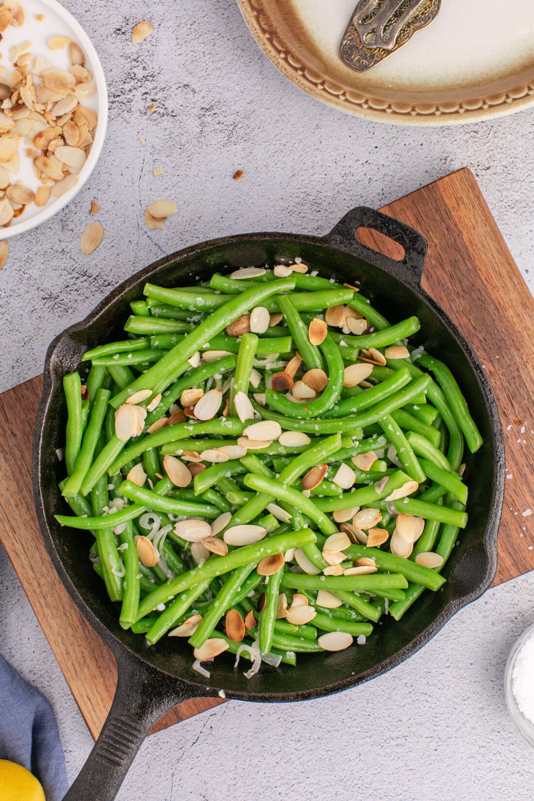 Green Beans Almondine in a skillet