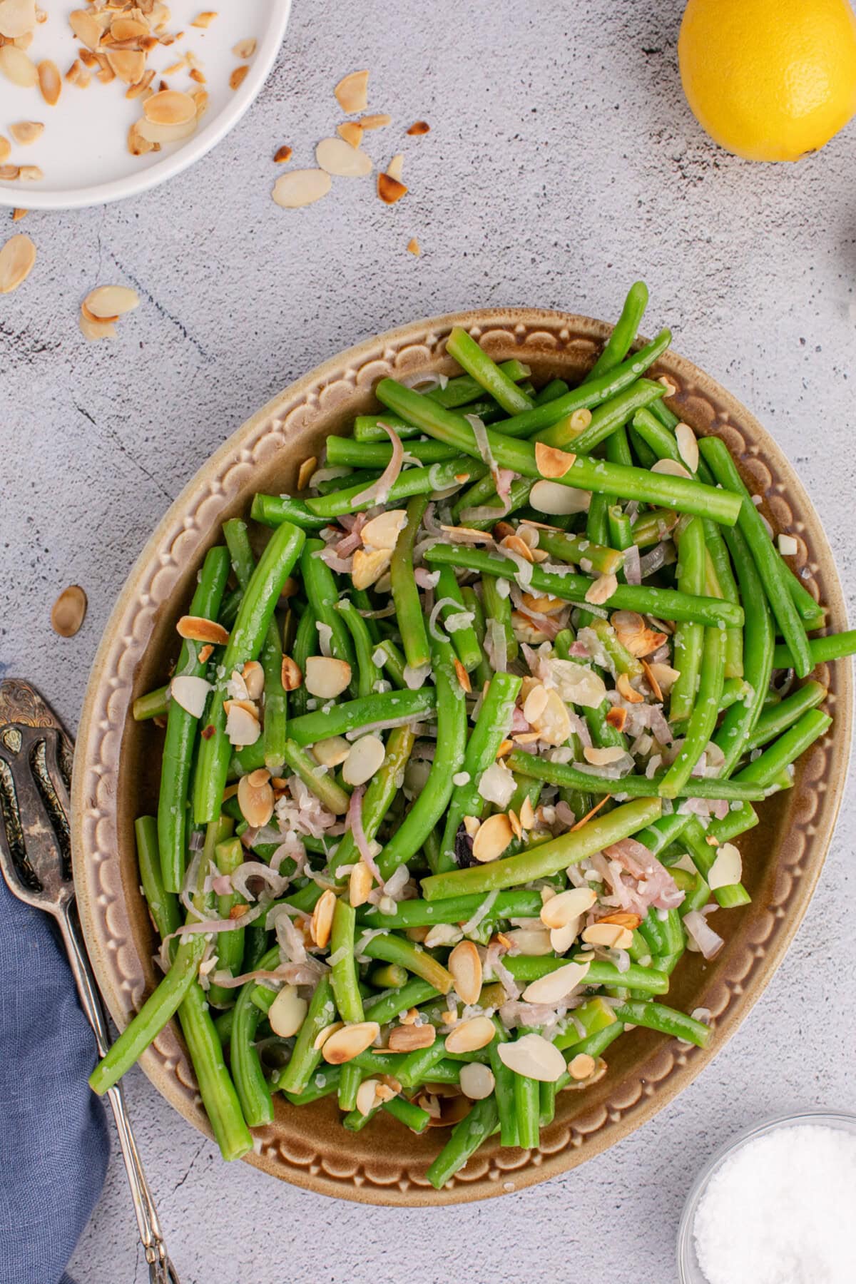 Green Beans Almondine in a serving platter