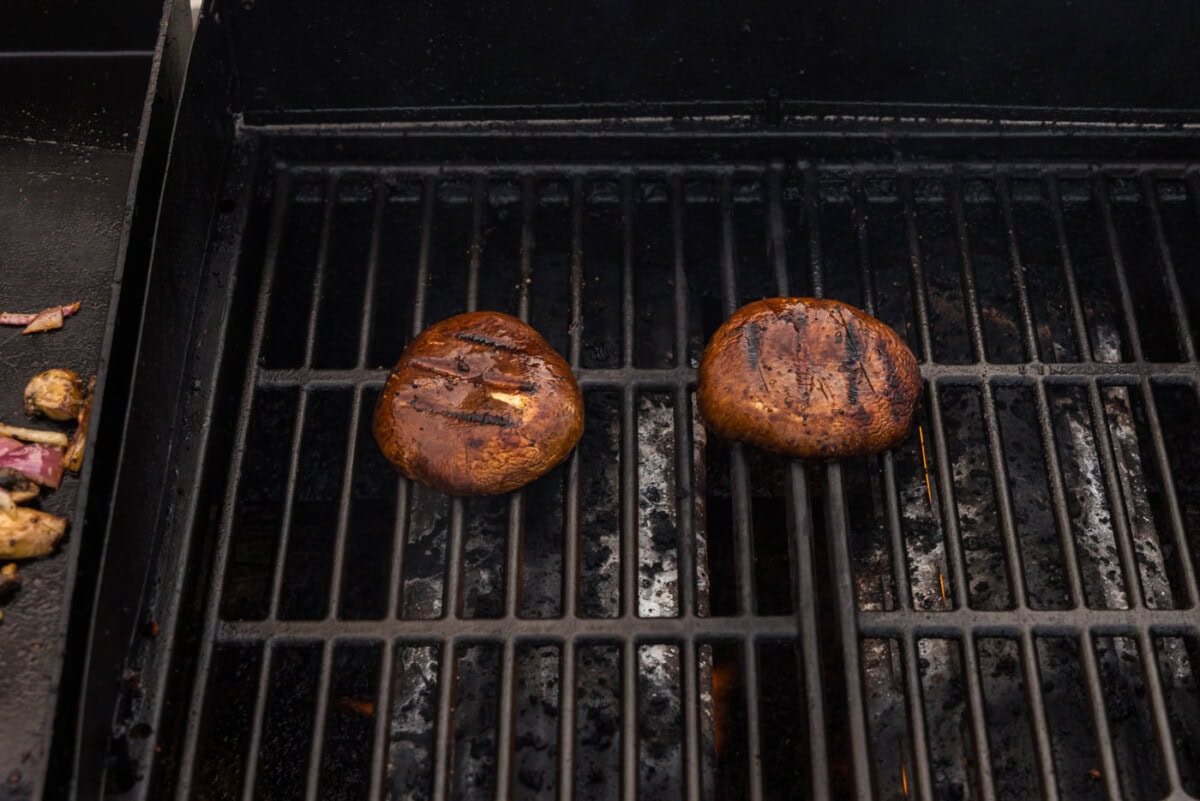 grilled portobello mushroom burgers on flat top grate