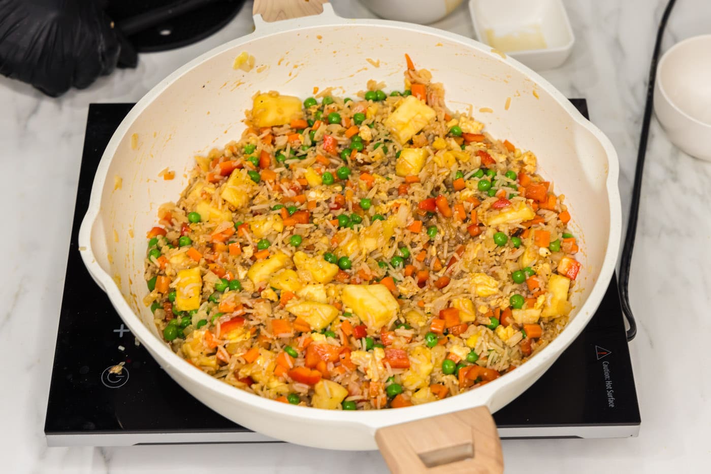 pineapple fried rice in a skillet