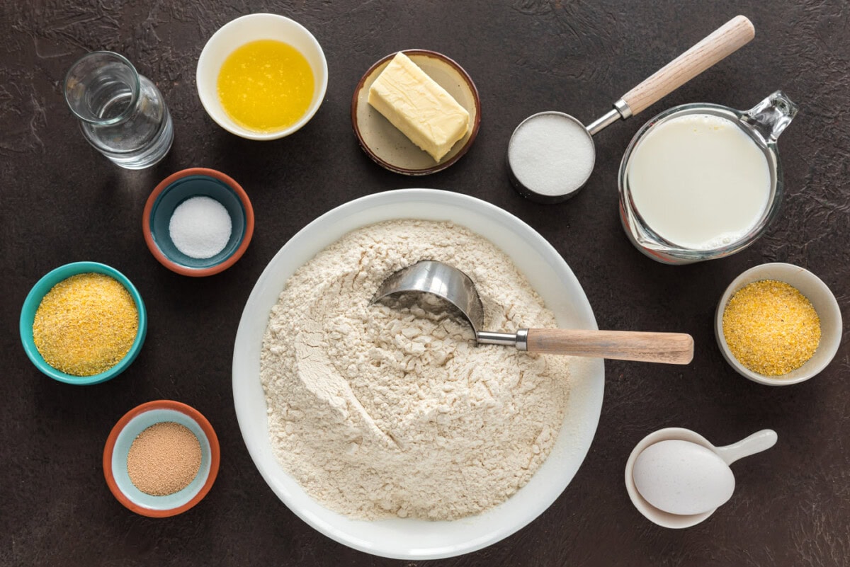 Ingredients for Pull Apart Cornmeal Dinner Rolls