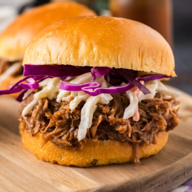 Close up photo of a Pulled Pork Sandwich