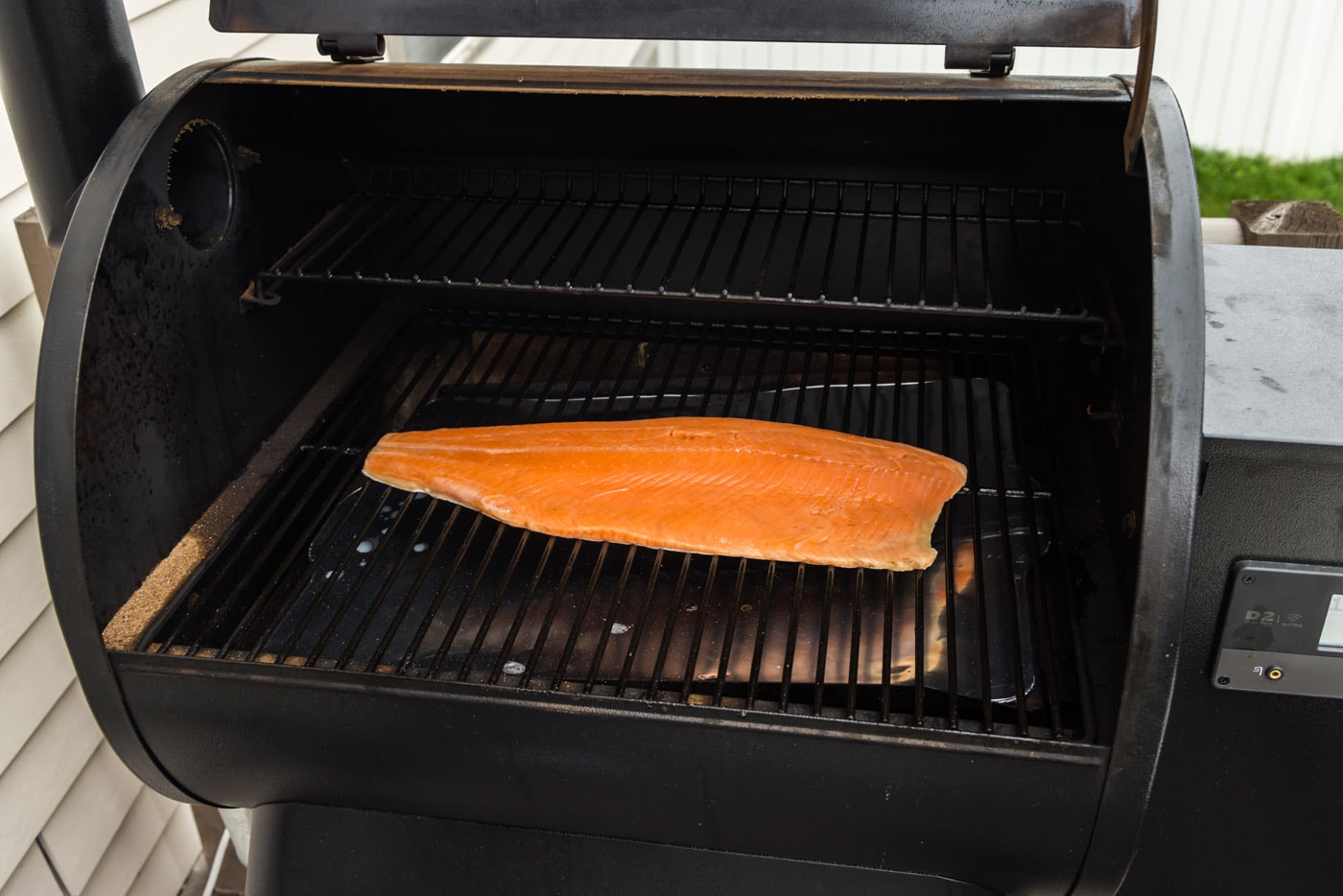 trout filet on smoker grill grates