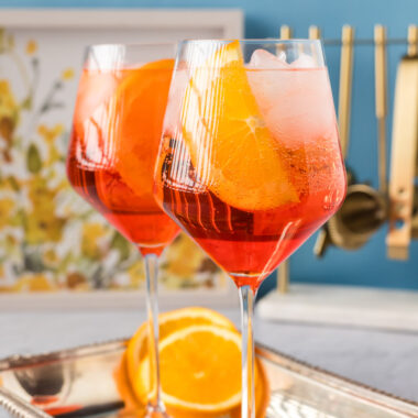 Two Aperol Spritz on a platter