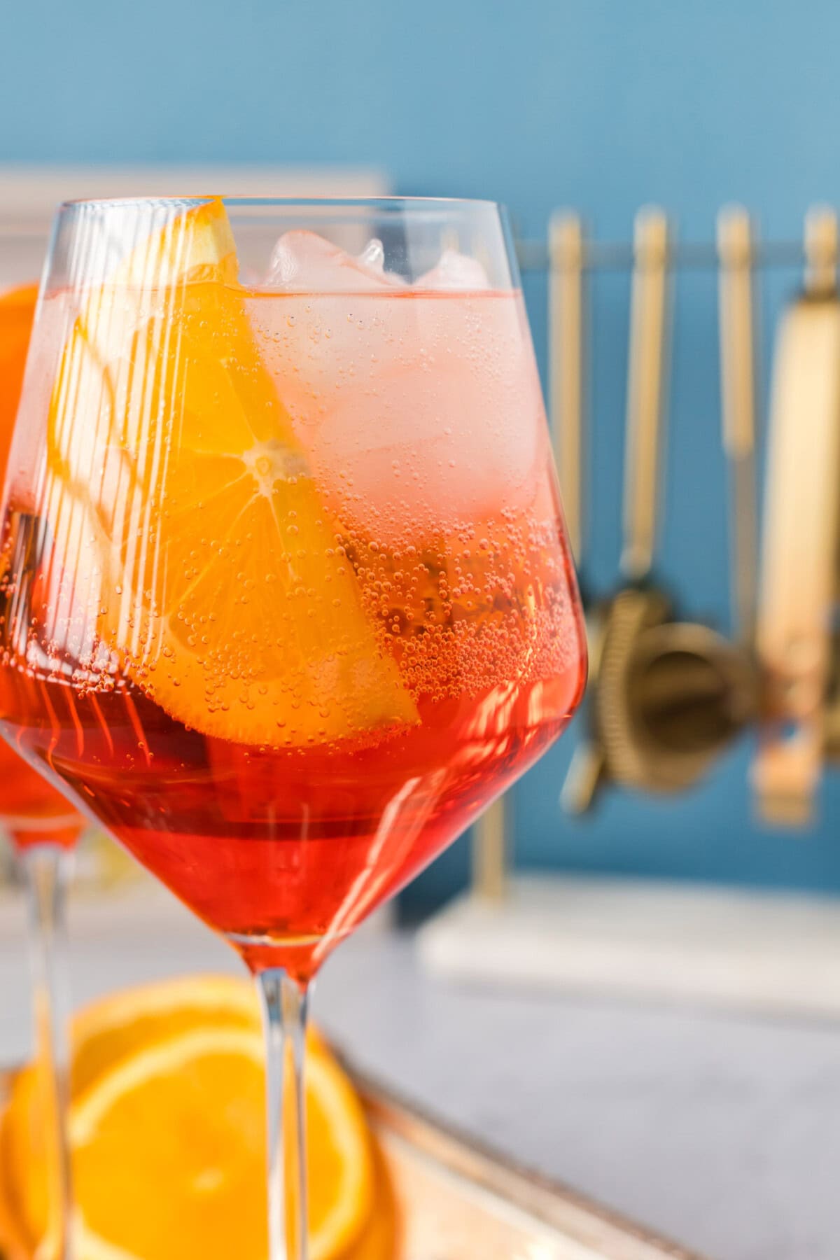 Close up photo of a Aperol Spritz