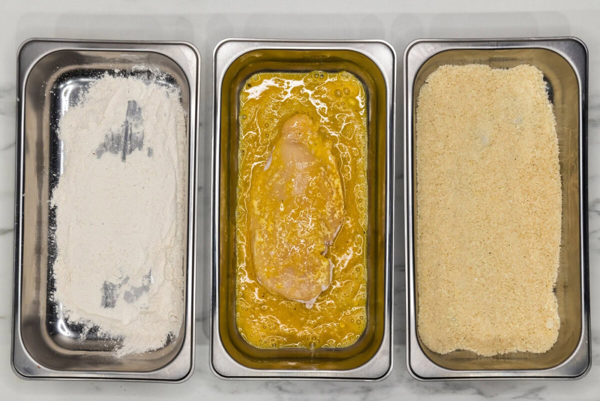 chicken cutlet in egg mixture