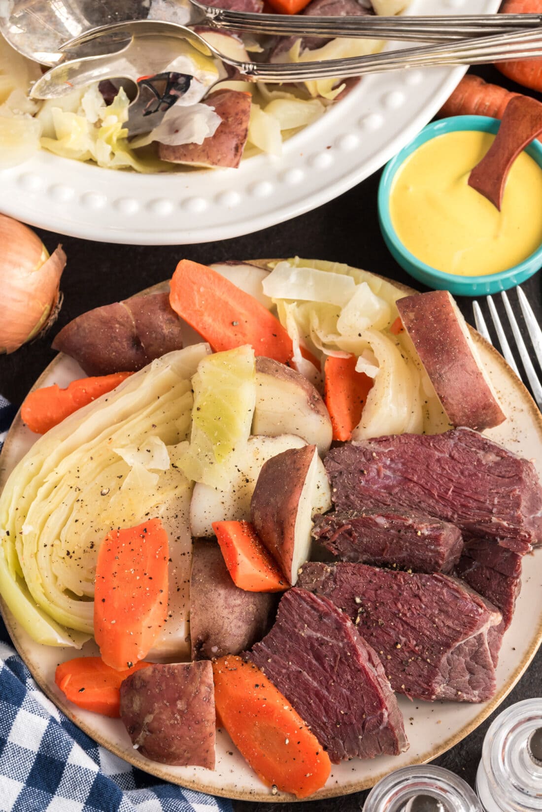 Plate of Corned Beef and Cabbage