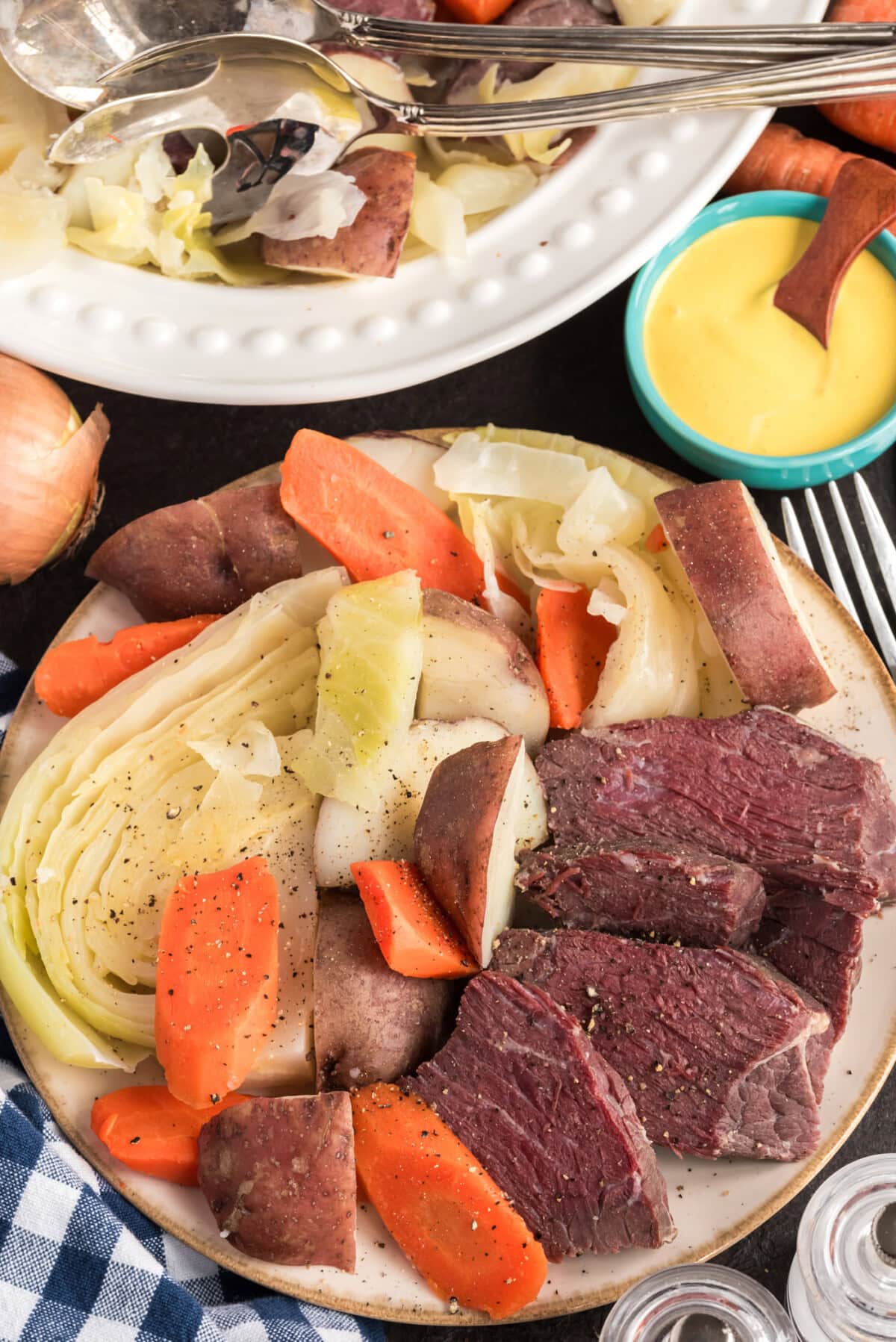 Plate of Corned Beef and Cabbage