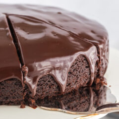 Dark Chocolate Cake with a slice cut