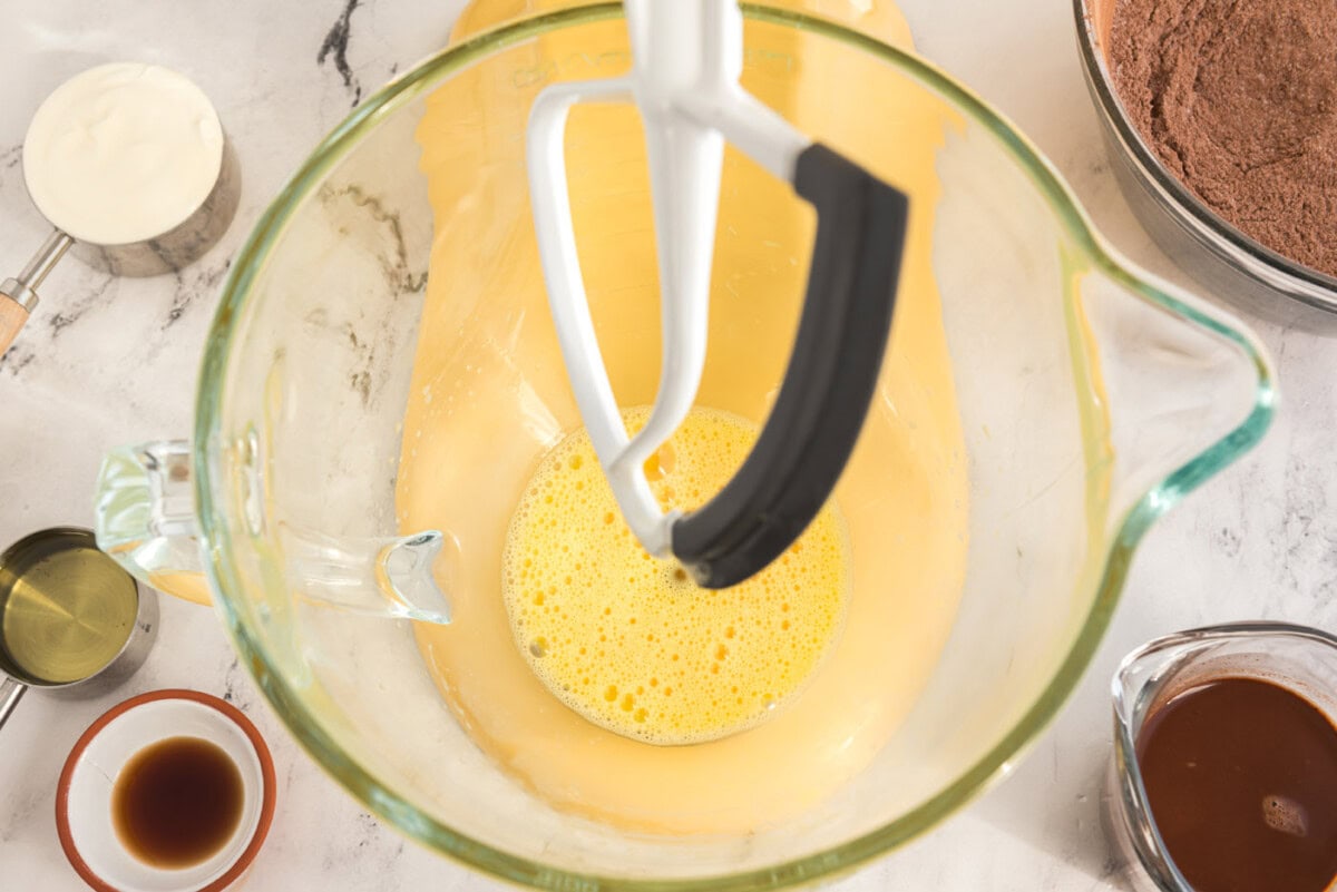 beating egg in a stand mixer