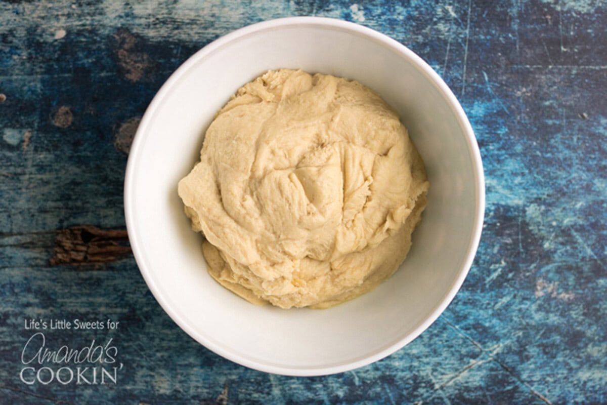 Homemade Cinnamon Roll dough in a bowl