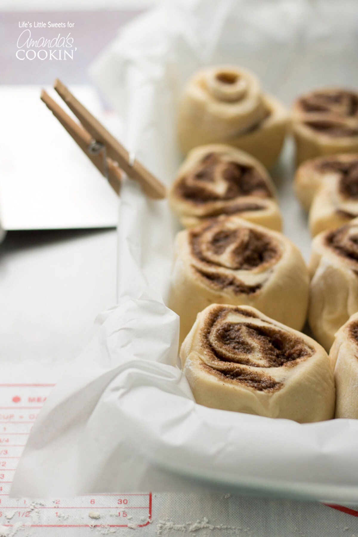 Unbaked Homemade Cinnamon Rolls in a 13x9 pan