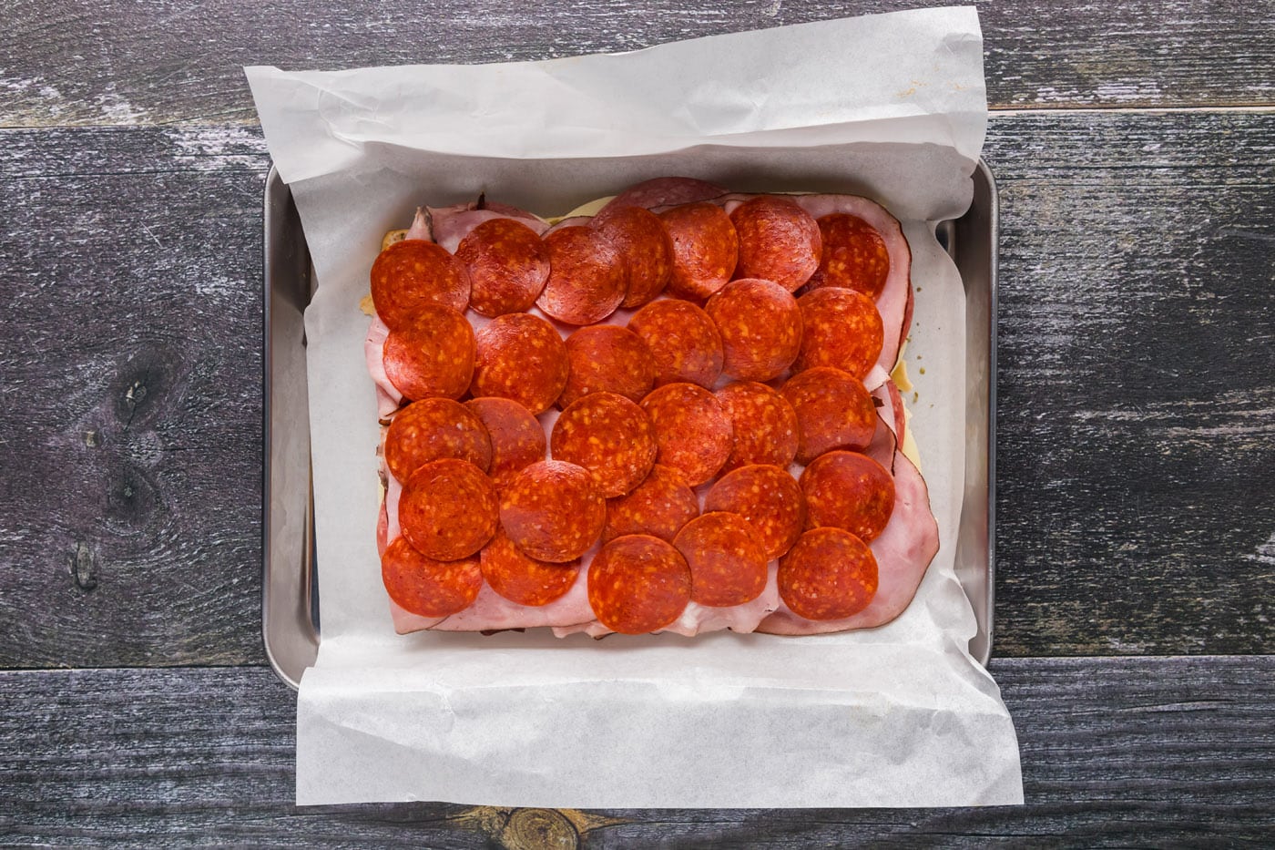 pepperoni over ham and salami sliders