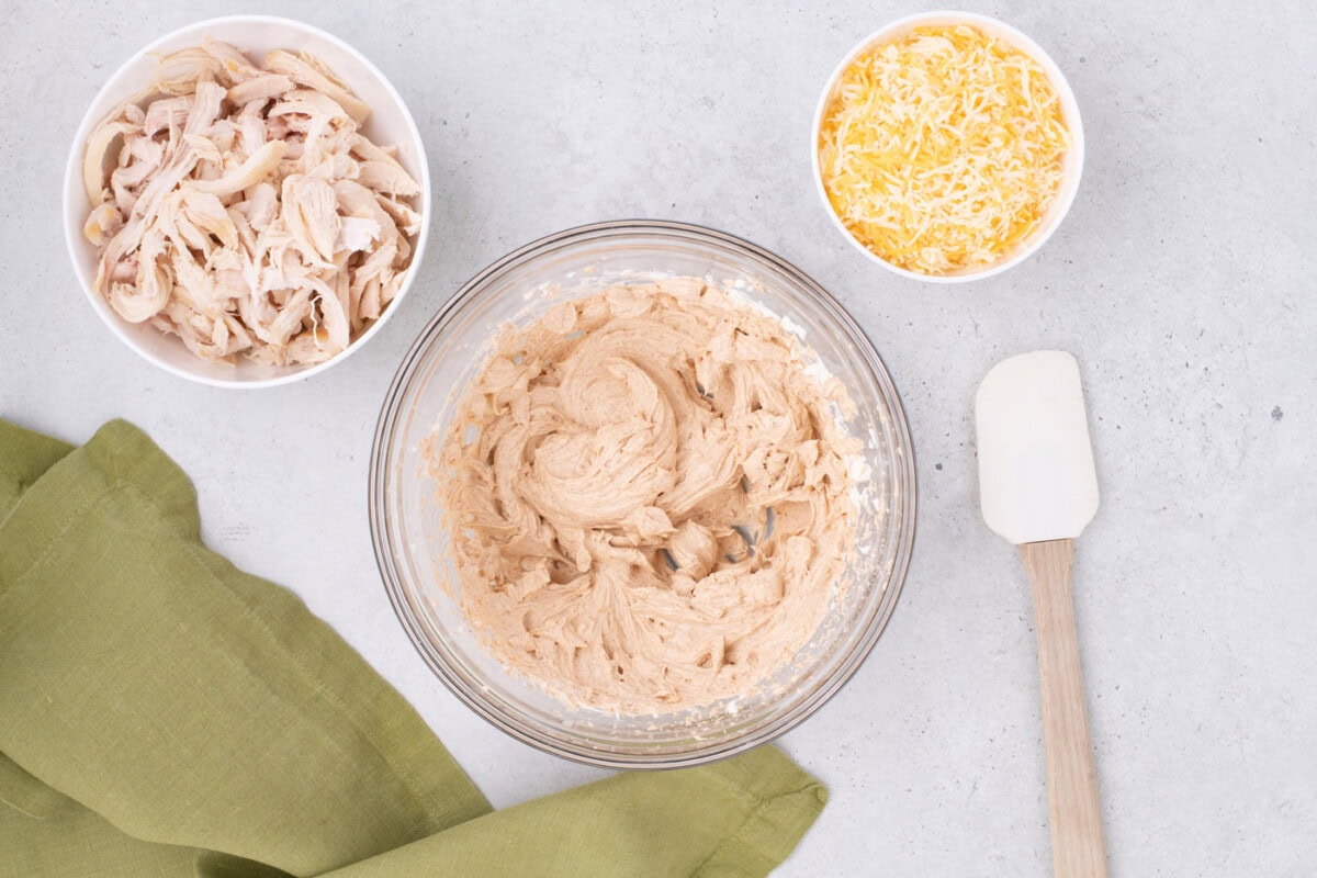 cream cheese mixture with taco seasoning in a bowl