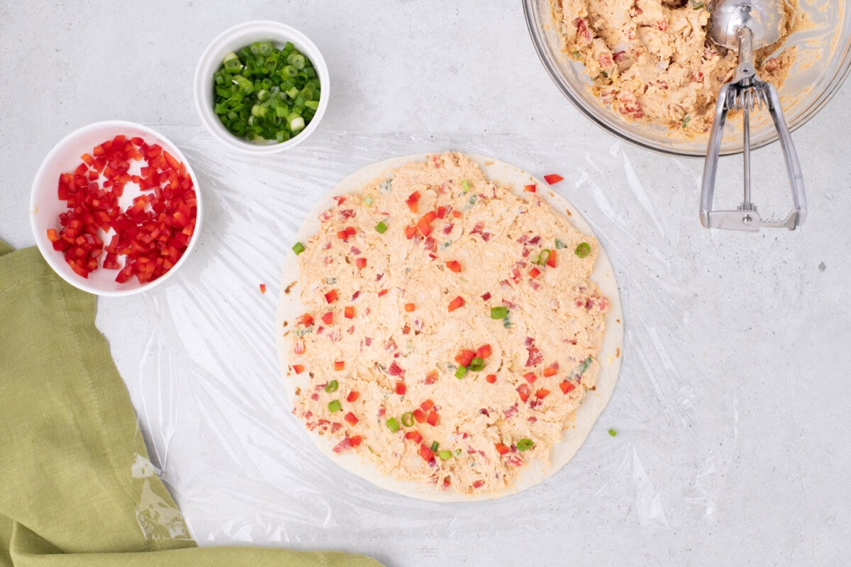 red bell pepper sprinkled over mexican pinwheels