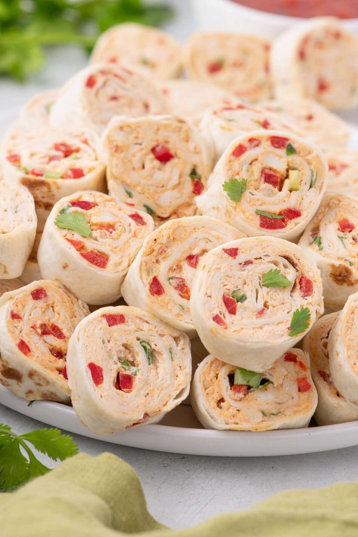 Close up photo of Mexican Pinwheels on a plate