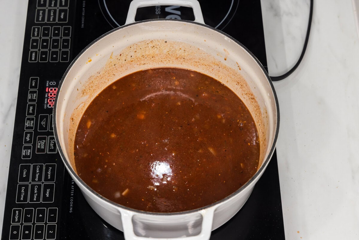 braising liquid in a dutch oven