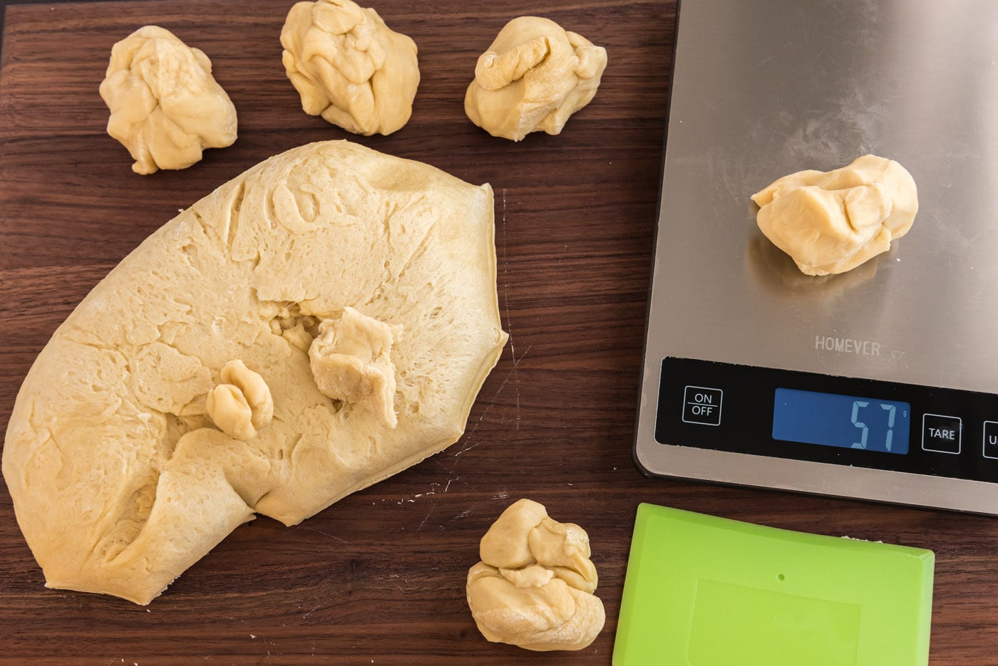 weighing yeast dough on a scale