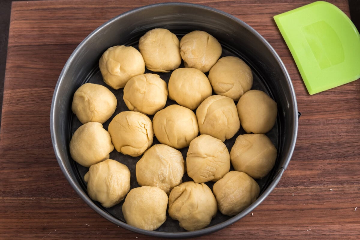 dough balls in a springform pan